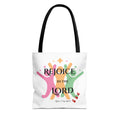 Rejoice in the Lord Tote Bag — Colorful Christian Faith Canvas Tote